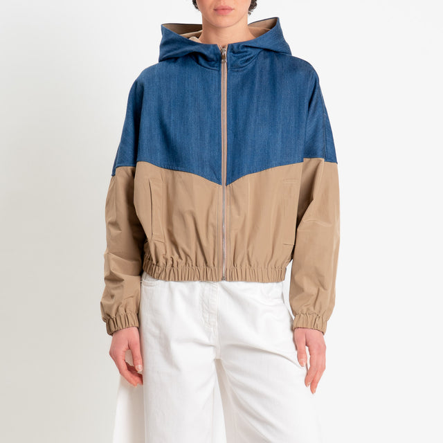 Dixie-Bomber doppio tessuto con cappuccio - camel/denim