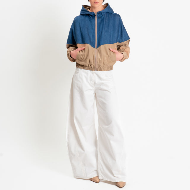 Dixie-Bomber doppio tessuto con cappuccio - camel/denim