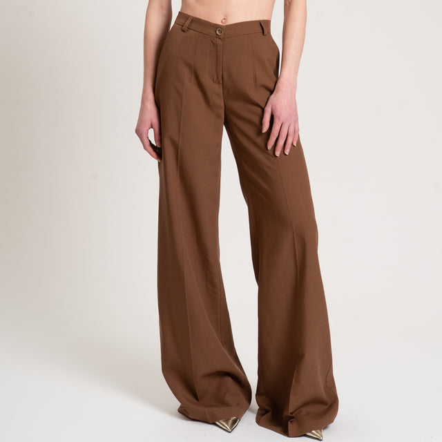 Eco-Pantalone palazzo misto lino - cioccolato