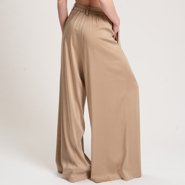 Eco-Pantalone wide leg elastico dietro - beige