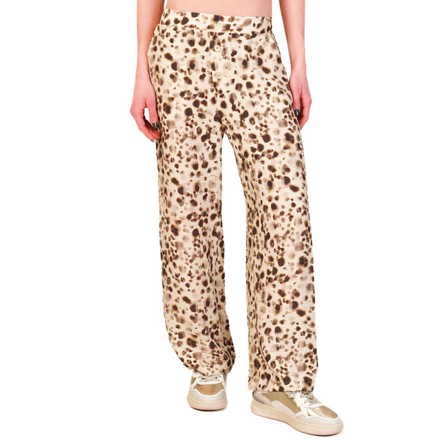 Pantalón de recuerdo con estampado animal, espalda elástica - arena/marrón oscuro