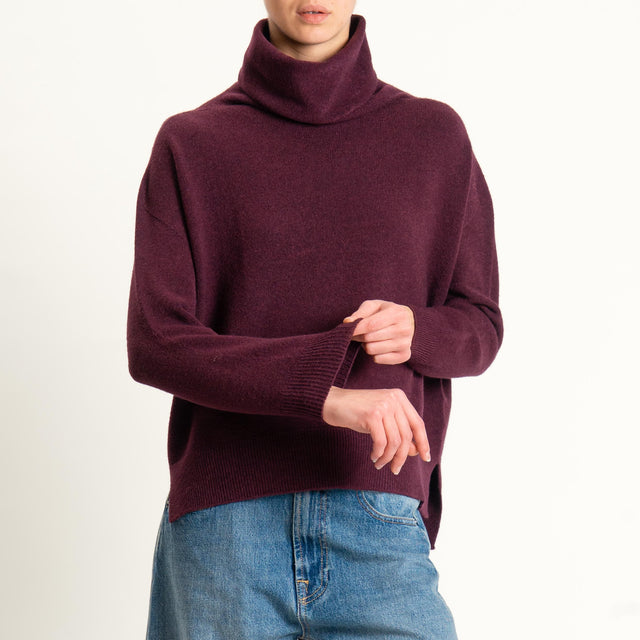 Kontatto-Maglia collo alto spacchi laterali (QS) - melanzana