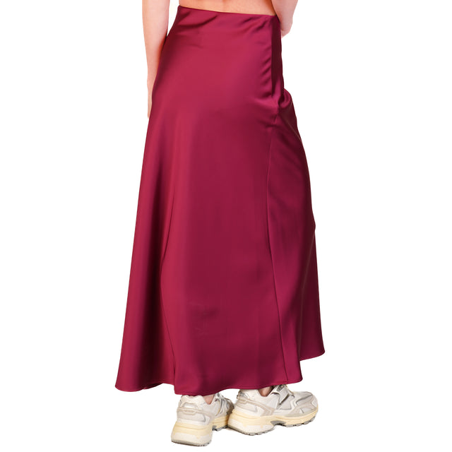 Falda de satén con cintura elástica imperial - Magenta
