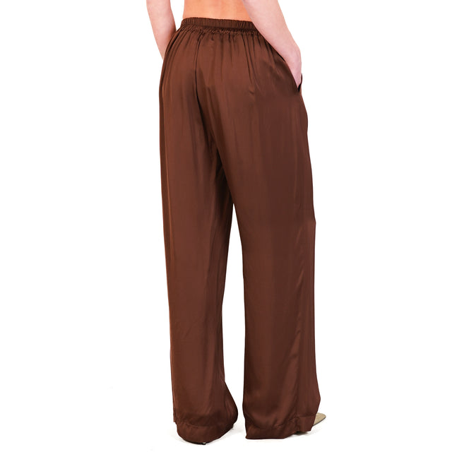 Haveone - Pantalones de satén con espalda elástica - Chocolate