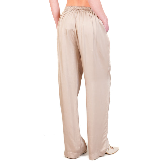 Haveone - Pantalones de satén con espalda elástica - Seda