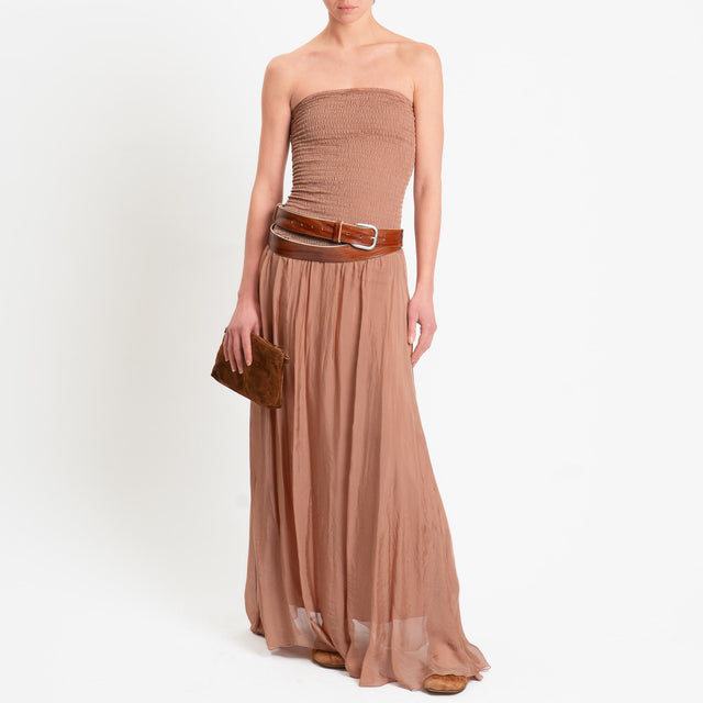 Haveone-Abito a fascia misto seta - caramello