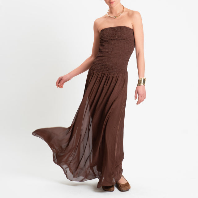 Haveone-Abito a fascia misto seta - cioccolato