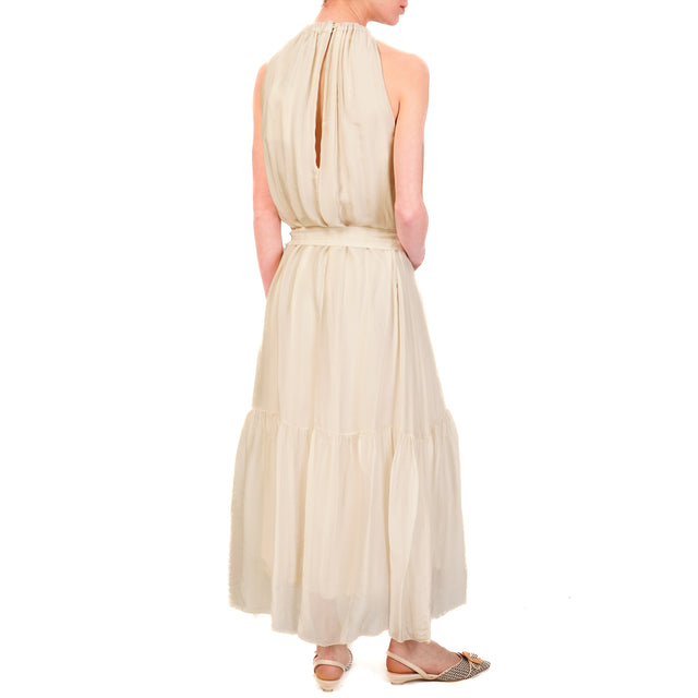 Vestido de muselina Haveone con fajín y volante - Mantequilla