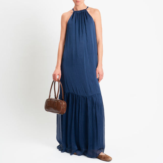 Haveone-Abito scollo americana misto seta - blu