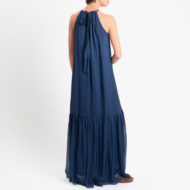Haveone-Abito scollo americana misto seta - blu