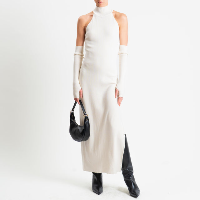 Haveone-Abito a costine con pizzo + manicotti - panna