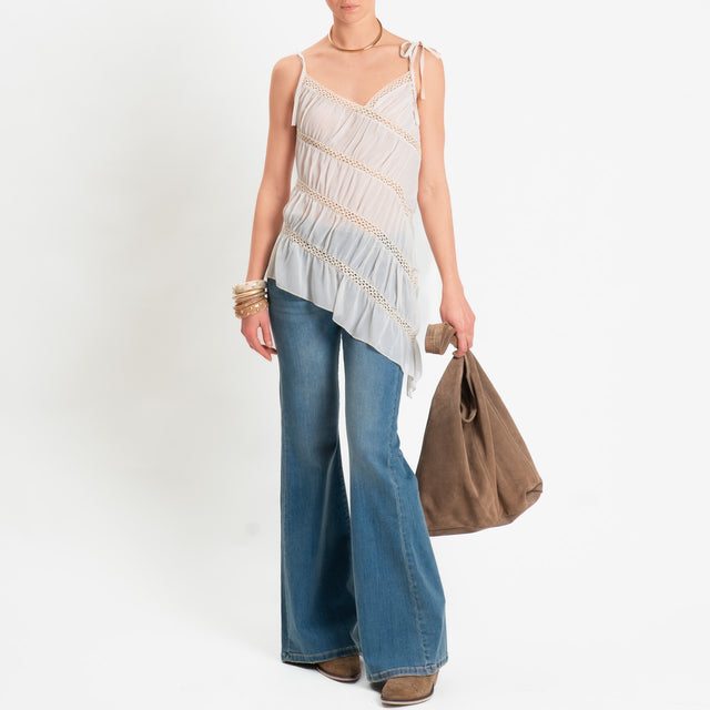 Haveone-Top asimmetrico pizzo macramè - burro