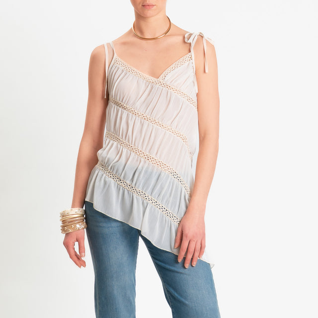 Haveone-Top asimmetrico pizzo macramè - burro