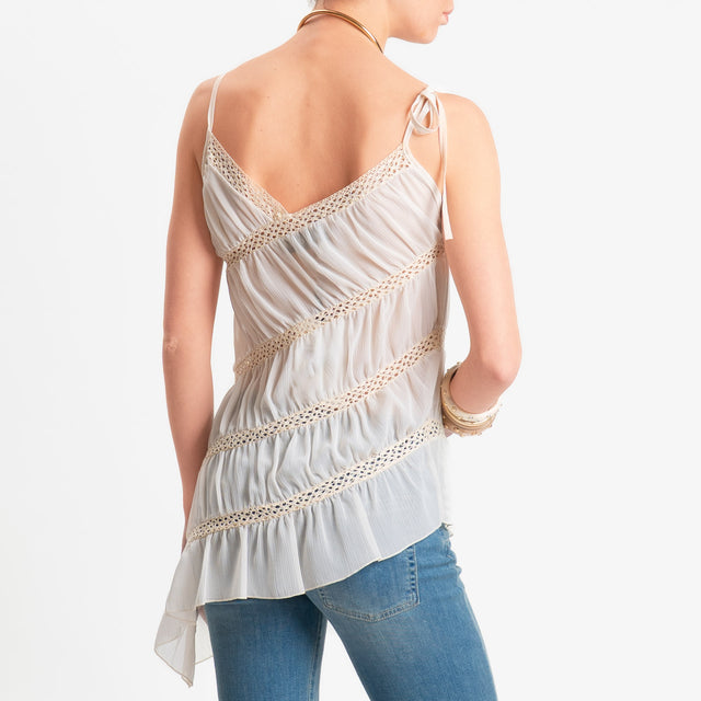 Haveone-Top asimmetrico pizzo macramè - burro