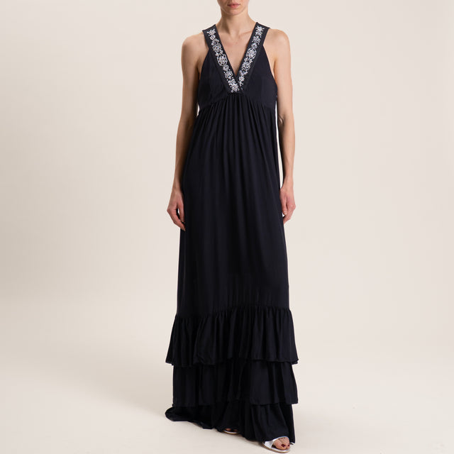 Haveone-Abito in mussola con ricami - Nero
