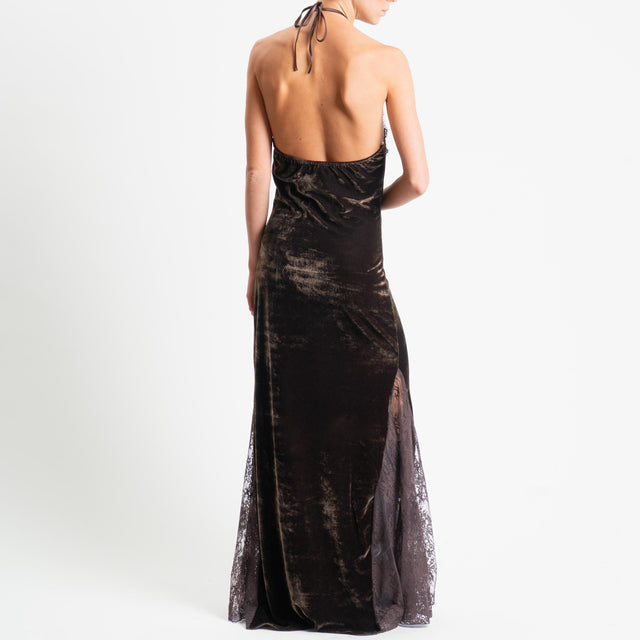 Haveone-Abito velluto ciniglia con pizzo - moro