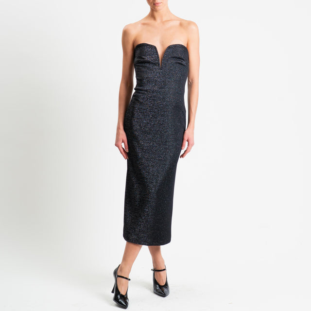 Haveone-Abito a fascia scollo cuore filo lurex - nero