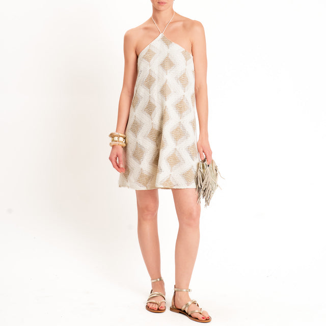 Haveone-Abito traforato rombi lurex - burro/oro
