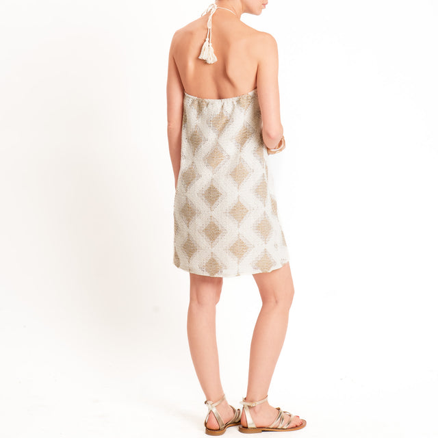 Haveone-Abito traforato rombi lurex - burro/oro