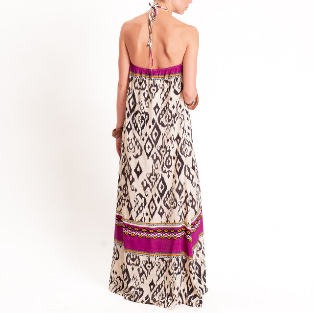 Haveone-Abito fantasia etnica scollo halter - burro/malva/nero