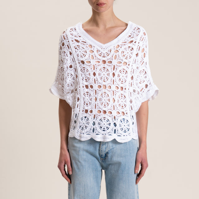 Haveone-Maglia crochet manica scesa - bianco