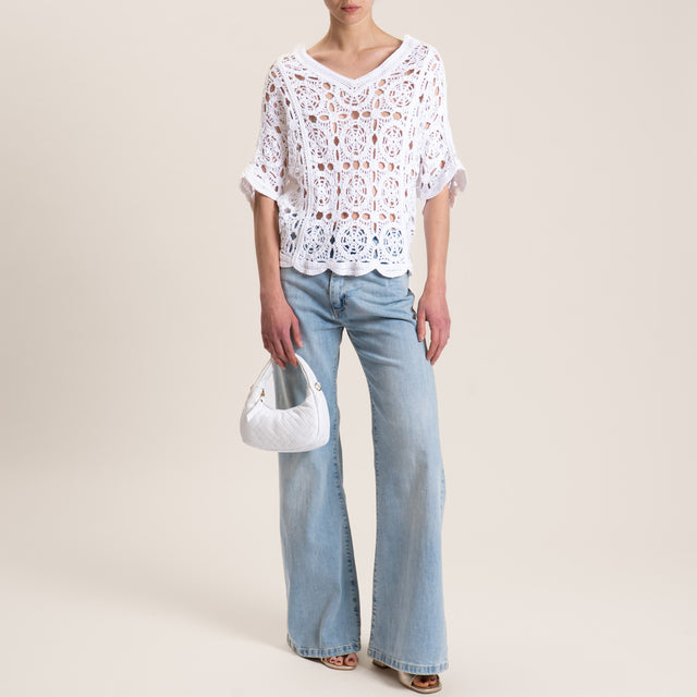 Haveone-Maglia crochet manica scesa - bianco