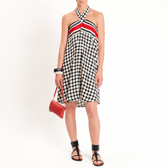 Haveone-Abito pois scollo halter - nero/burro/rosso