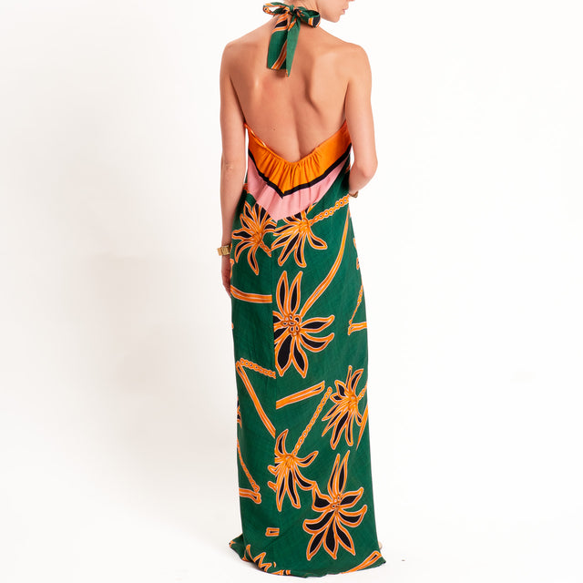 Haveone-Abito fantasia scollo halter - verde/rosa/orange