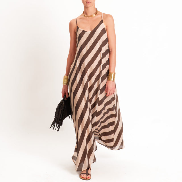 Haveone-Abito mussola a righe bretelle regolabili - moro/beige