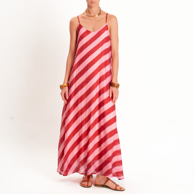 Haveone-Abito mussola a righe bretelle regolabili - rosso/fucsia