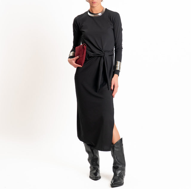 Haveone-Abito lungo in jersey nodo laterale - nero