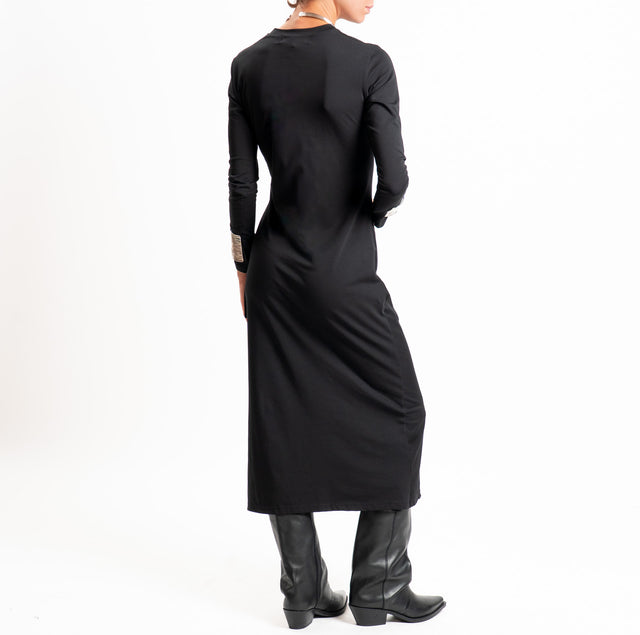 Haveone-Abito lungo in jersey nodo laterale - nero