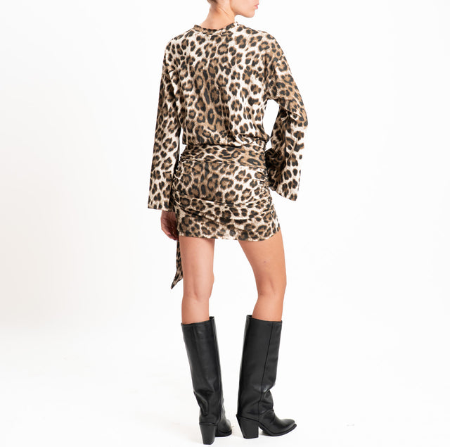 Haveone-Abito in jersey animalier nodo laterale - burro/moro/nero