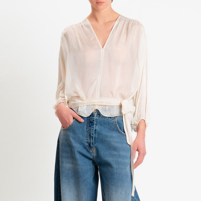 Haveone-Blusa mussola con fusciacca misto seta - burro