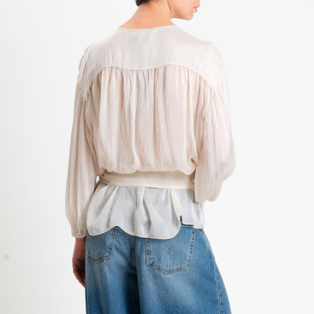 Haveone-Blusa mussola con fusciacca misto seta - burro