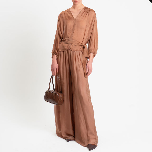 Haveone-Blusa mussola con fusciacca misto seta - caramello