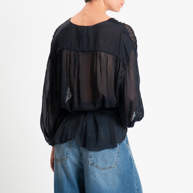Haveone-Blusa mussola con fusciacca misto seta - nero