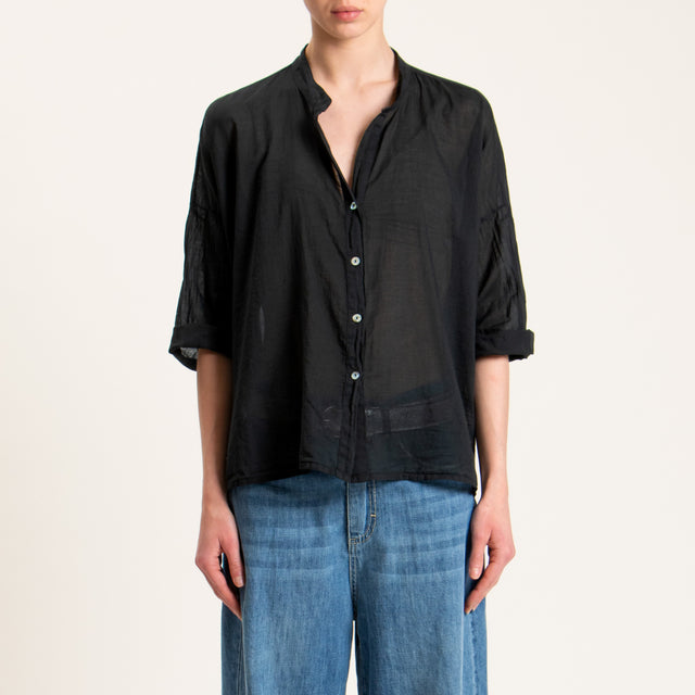 Haveone-Camicia mussola spacchi laterali - nero