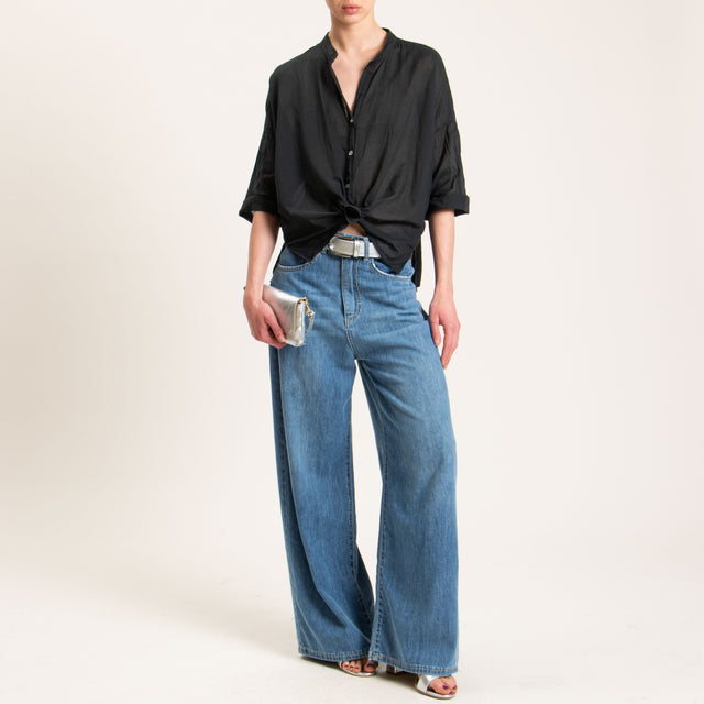 Haveone-Camicia mussola spacchi laterali - nero