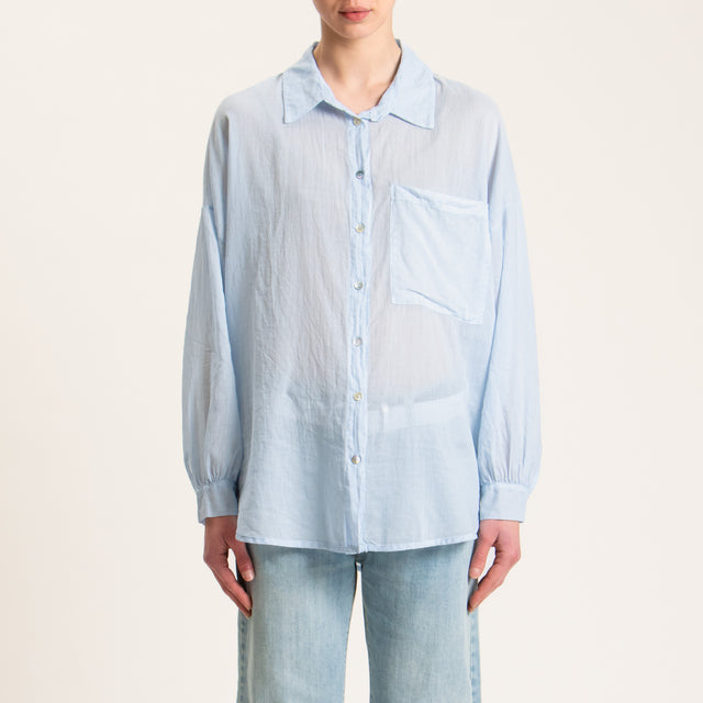 Haveone-Camicia mussola con tasca - cielo