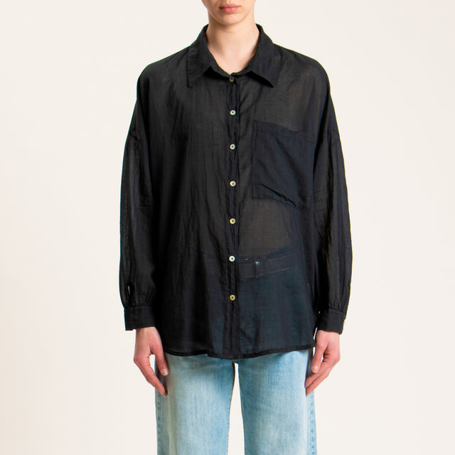 Haveone-Camicia mussola con tasca - Nero