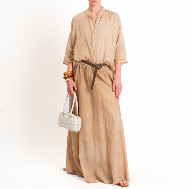 Haveone-Camicia collo coreana mussola tie dye - nocciola