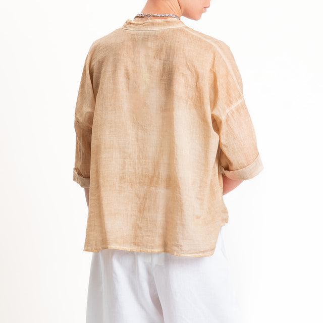 Haveone-Camicia collo coreana mussola tie dye - nocciola