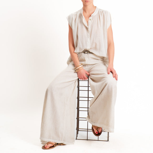 Haveone-Camicia smanicata mussola tie dye - beige