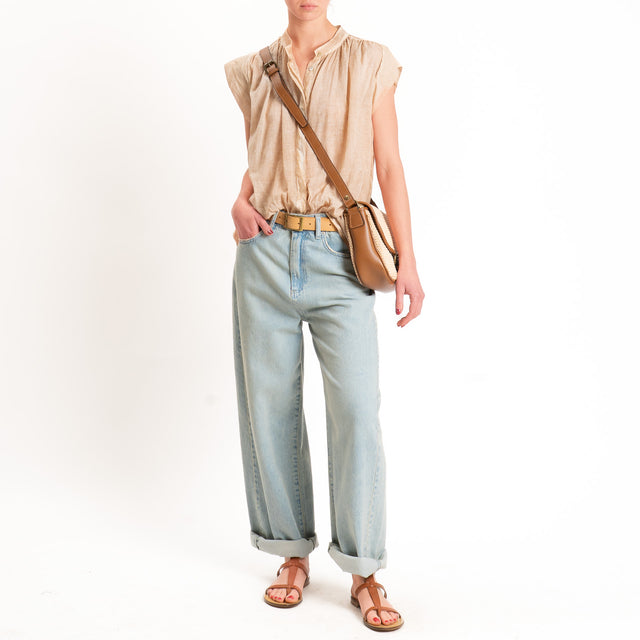 Haveone-Camicia smanicata mussola tie dye - nocciola