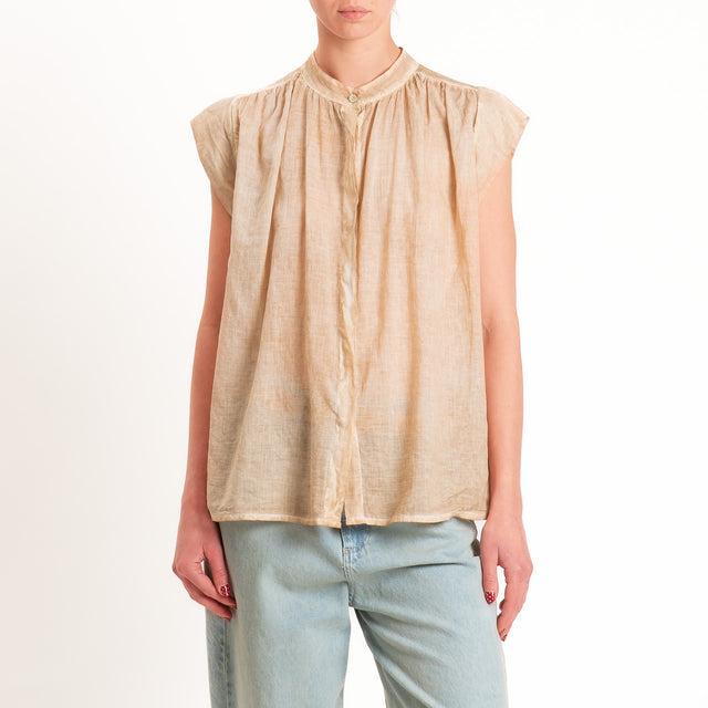 Haveone-Camicia smanicata mussola tie dye - nocciola