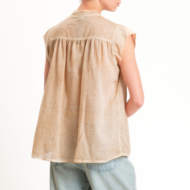 Haveone-Camicia smanicata mussola tie dye - nocciola