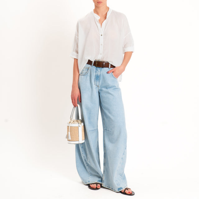 Haveone-Camicia mussola collo coreana - bianco