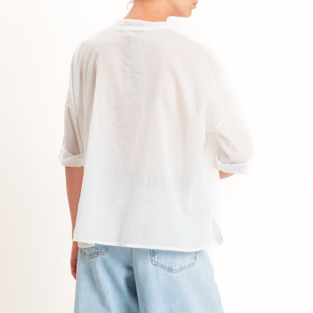 Haveone-Camicia mussola collo coreana - bianco