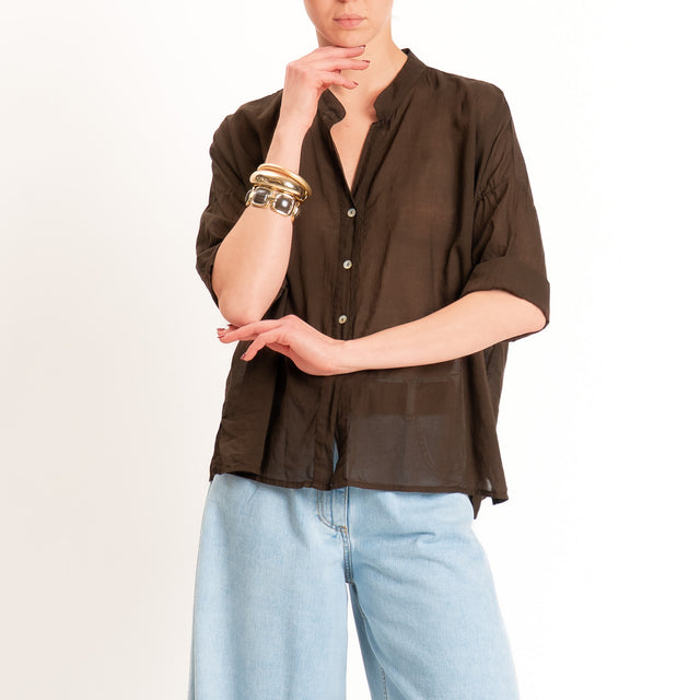 Haveone-Camicia mussola collo coreana - moro